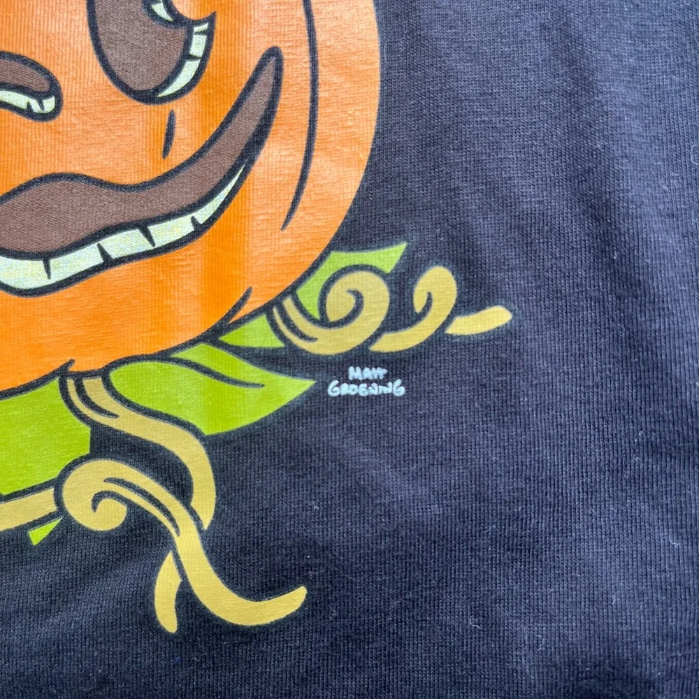 Old Navy Black Tee with Yellow Angel Lisa and Orange Pumpkin Small